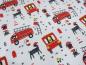 Preview: Fabric cotton jersey with firefighters dogs dalmatian design light gray red yellow black colorful children's fabric dress fabric