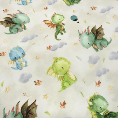 Fabric cotton french terry sweatshirt fabric summer sweat cute dragons beige green blue colorful dress fabric children's fabric