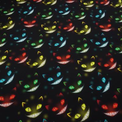 Fabric cotton jersey Ghost Cats Grinsekataze design black red turquoise yellow green children's fabric dress fabric