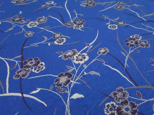 Stoffreststück 21 cm x 155 cm Viskose Jersey Blumen Design royalblau braun grau weiß Kleiderstoff