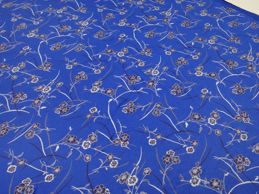 Stoffreststück 21 cm x 155 cm Viskose Jersey Blumen Design royalblau braun grau weiß Kleiderstoff