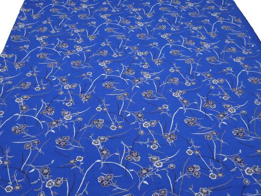 Stoffreststück 21 cm x 155 cm Viskose Jersey Blumen Design royalblau braun grau weiß Kleiderstoff