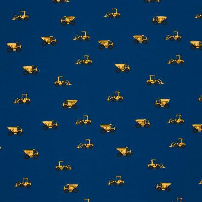 Fabric cotton jersey excavator truck construction site vehicles blue yellow black children's fabric clothing fabric