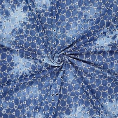 Fabric cotton denim batik embroidery jeans blue white blouse fabric dress fabric