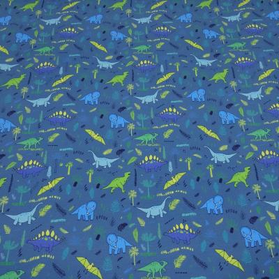 Cotton French Terry summer sweatshirt fabric dino dinosaur design blue green turquoise children's fabric dress fabric