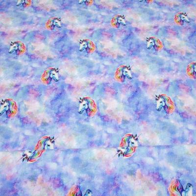 Stoff Baumwolle Jersey Einhorn Batik Himmel blau türkis rosa weiß bunt Kinderstoff Kleiderstoff