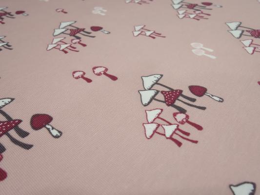 Fabric Organic cotton jersey mushroom design old pink red white dress fabric children's fabric