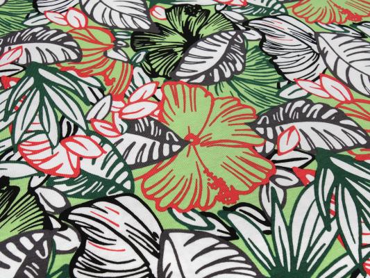 Fabric viscose jersey with flowers leaves design white green red gray black dress fabric