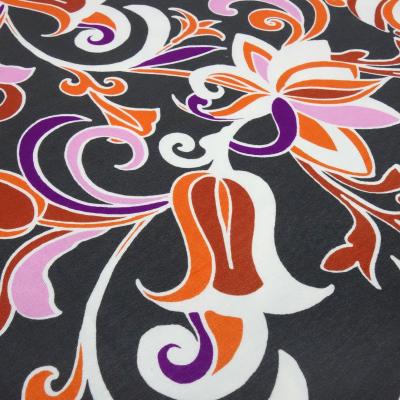 Fabric viscose jersey floral pattern design gray orange purple pink white dress fabric