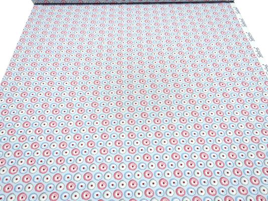 Fabric cotton jersey circles squiggles light blue pink red green white Aunt Ema dress fabric children's fabric