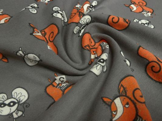 Fabric cotton jersey foxes mice taupé mud brown orange beige children's fabric dress fabric