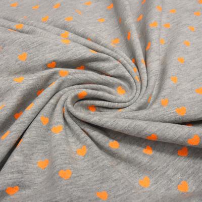 Fabric cotton jersey hearts light gray melange neon orange dress fabric children's fabric