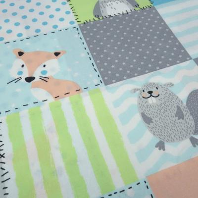 Stoff Baumwolle Popeline Patchwork Tiere Fuchs Eule Eisbär weiß grün grau schwarz blau türkis orange bunt Kleiderstoff Kinderstoff Dekostoff