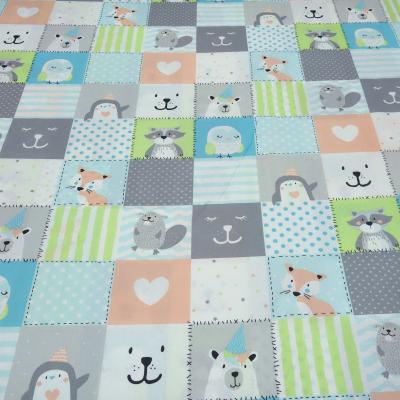 Stoff Baumwolle Popeline Patchwork Tiere Fuchs Eule Eisbär weiß grün grau schwarz blau türkis orange bunt Kleiderstoff Kinderstoff Dekostoff