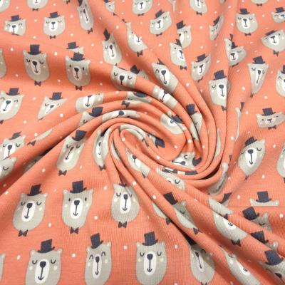 Stoff Baumwolle Jersey Teddy Bär Bärenkopf Punkte Design orange beige schwarz weiß Kinderstoff Kleiderstoff