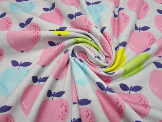 Fabric cotton jersey apple apples design gray pink yellow green blue dress fabric children's fabric