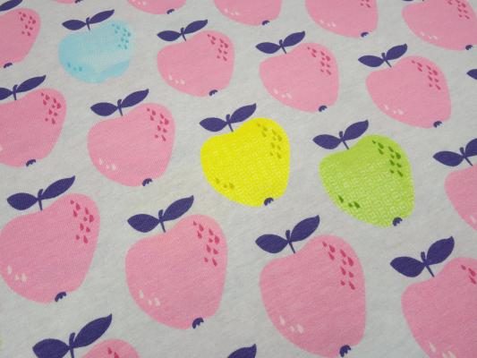 Fabric cotton jersey apple apples design gray pink yellow green blue dress fabric children's fabric