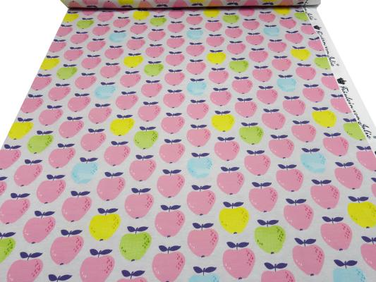 Fabric cotton jersey apple apples design gray pink yellow green blue dress fabric children's fabric