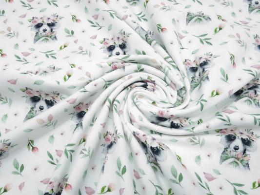 Stoff Baumwolle Jersey Waschbär Racoon Blumen Design rosa grün grau bunt Kinderstoff Kleiderstoff