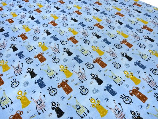 Fabric cotton jersey with monster design turquoise colorful children's fabric dress fabric