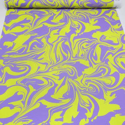 Fabric cotton jersey abstract marbling design lilac neon yellow dress fabric kids fabric