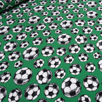 Fabric cotton jersey football soccer balls design green white black children's fabric dress fabric