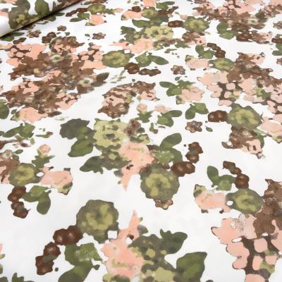 Fabric cotton stretch abstract floral pattern camuflage design white pink green brown dress fabric pants fabric costume fabric