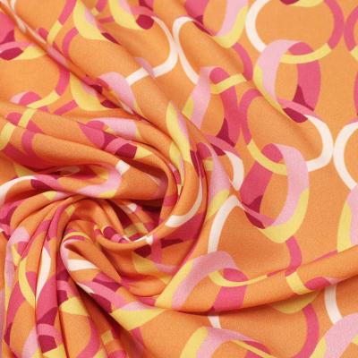 Fabric viscose blouse fabric curls rings design orange pink pink yellow white dress fabric