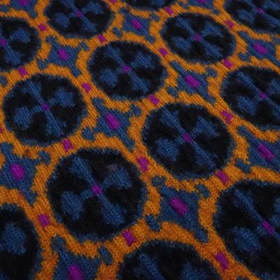 Stoff schwerer Ital. Jacquard Merinostrickstoff Kreise Ornamente orange blau schwarz fuchsia Kleiderstoff Mantelstoff Dekostoff