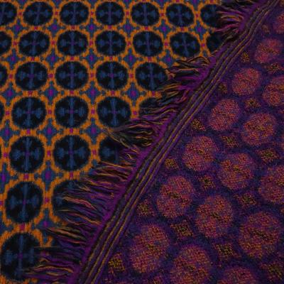 Stoff schwerer Ital. Jacquard Merinostrickstoff Kreise Ornamente orange blau schwarz fuchsia Kleiderstoff Mantelstoff Dekostoff