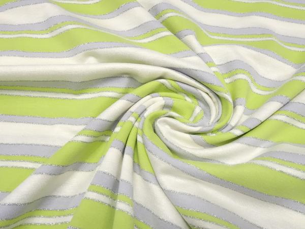 Fabric viscose jersey with stripes design green offwhite gray silver lurex striped dress fabric kids fabric