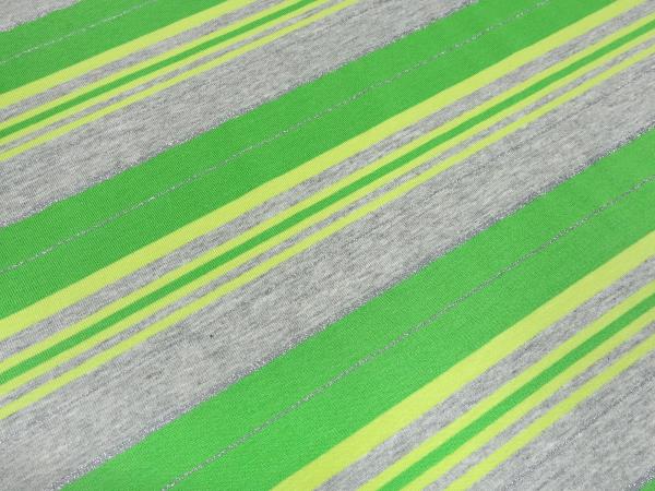 Fabric viscose jersey with stripes design gray melange green yellow silver striped lurex dress fabric children's fabric