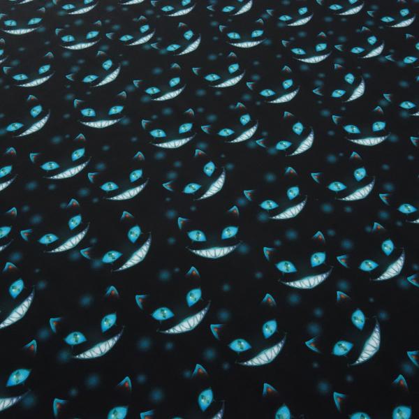 Fabric cotton jersey Ghost Cats Grinsekataze design black turquoise white colorful children's fabric dress fabric