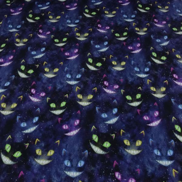 Fabric sweatshirt fabric alpine fleece side Ghost Cats Grinsekatze design blue purple colorful children's fabric dress fabric