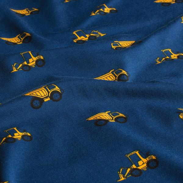 Fabric cotton jersey excavator truck construction site vehicles blue yellow black children's fabric clothing fabric