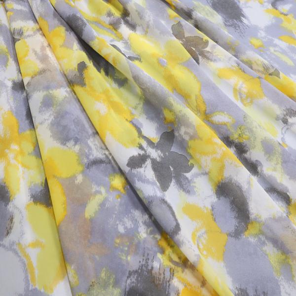 Fabric chiffon with watercolor flowers design light gray yellow ecrú blouse fabric dress fabric