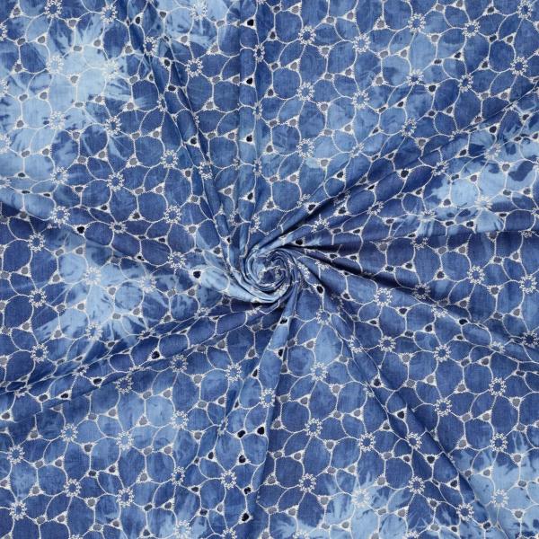 Fabric cotton denim batik embroidery jeans blue white blouse fabric dress fabric