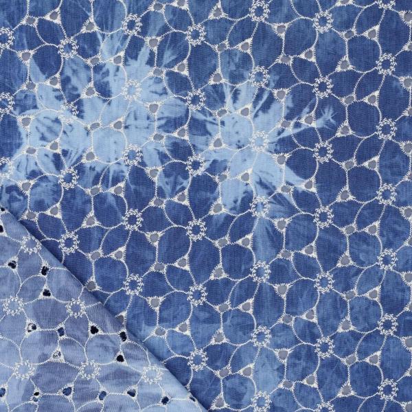 Fabric cotton denim batik embroidery jeans blue white blouse fabric dress fabric