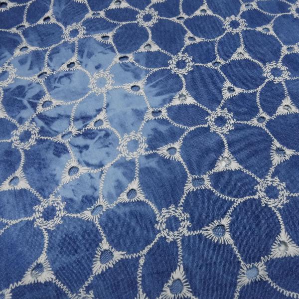 Fabric cotton denim batik embroidery jeans blue white blouse fabric dress fabric