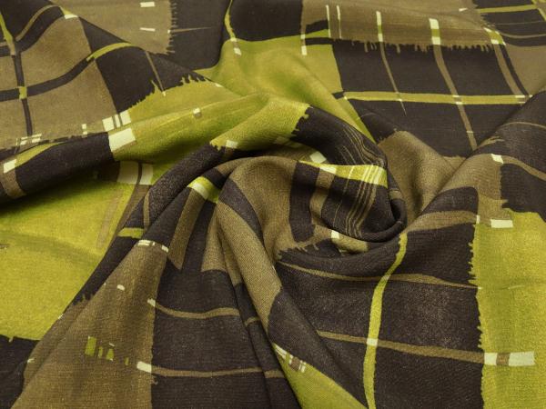 Fabric viscose blouse fabric abstract design brown kiwi green colorful dress fabric