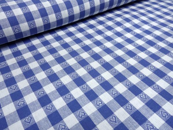 Fabric cotton Zefir check with heart 1 cm blue white check blouse fabric dress fabric decoration fabric