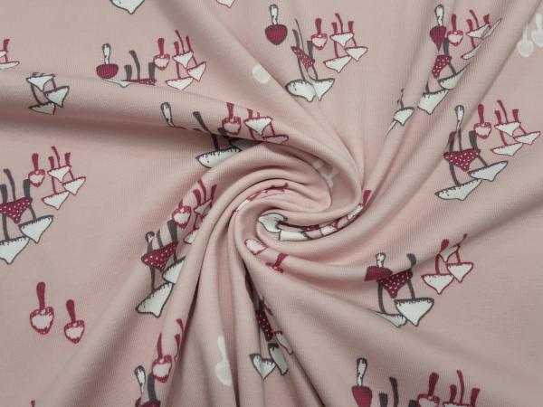 Fabric Organic cotton jersey mushroom design old pink red white dress fabric children's fabric