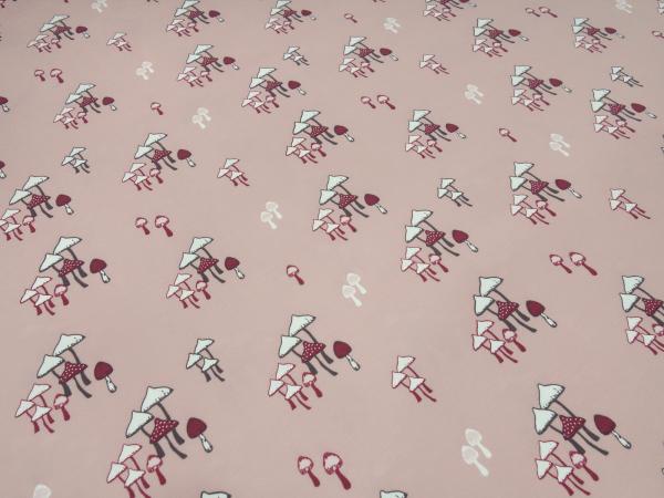 Fabric Organic cotton jersey mushroom design old pink red white dress fabric children's fabric