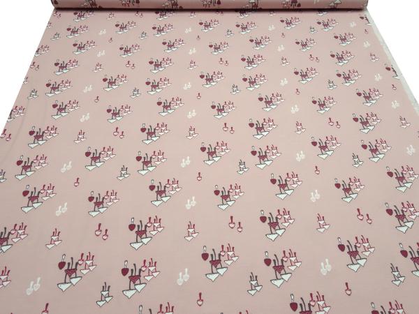 Fabric Organic cotton jersey mushroom design old pink red white dress fabric children's fabric