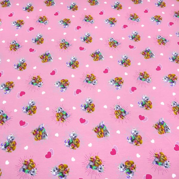 Stoff Baumwolle Jersey Lizenzdruck Paw Patrol Herzen rosa bunt Kinderstoff Kleiderstoff