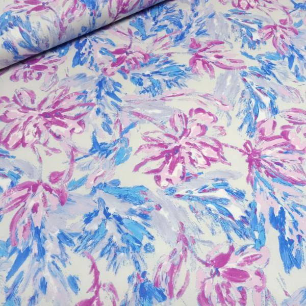 Fabric cotton satin stretch floral pattern design white blue pink pink dress fabric pants fabric costume fabric