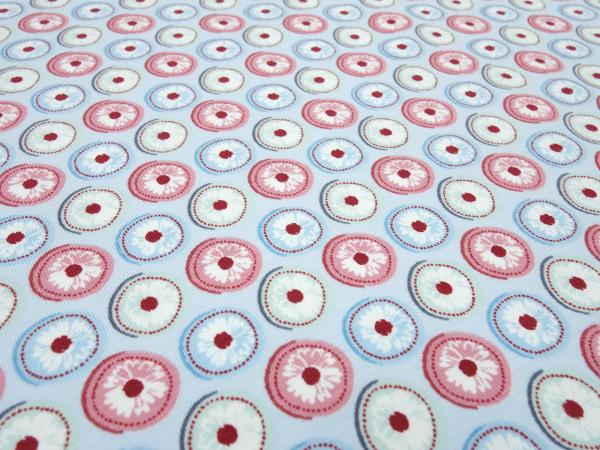 Fabric cotton jersey circles squiggles light blue pink red green white Aunt Ema dress fabric children's fabric