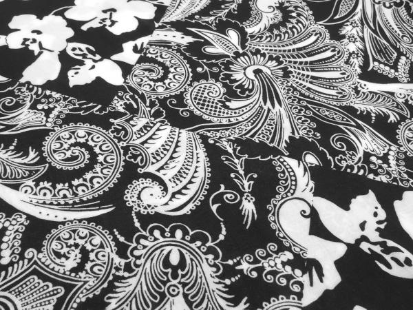 Fabric viscose blouse fabric with flowers paisley design black white dress fabric