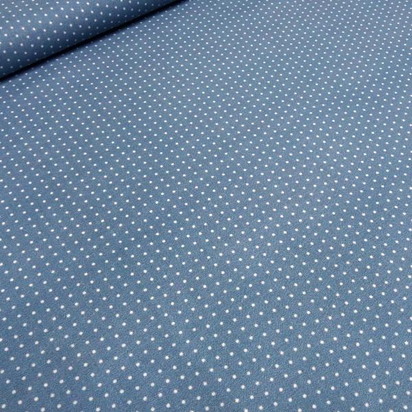 Stoff Baumwolle Popeline mit 2 mm Punkte Pünktchen Design jeans blau weiß Kleiderstoff Blusenstoff Dekostoff