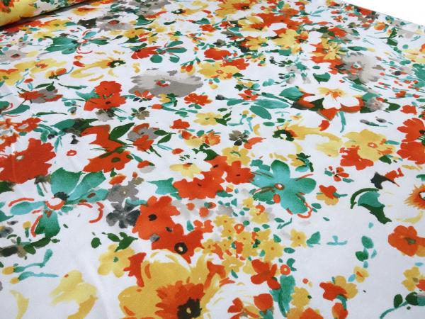 Fabric viscose jersey floral design white green yellow orange taupé floral dress fabric children's fabric